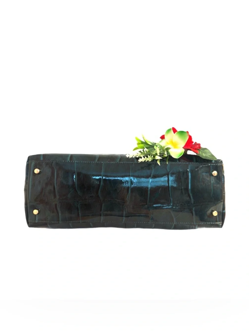 KATE SPADE ~ Emerald Green Croc-Embossed Patent Leather Tote with Bow